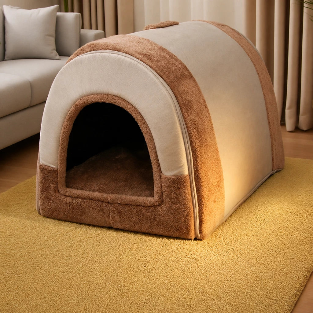 Fold-Flat Plush Pet House — style view
