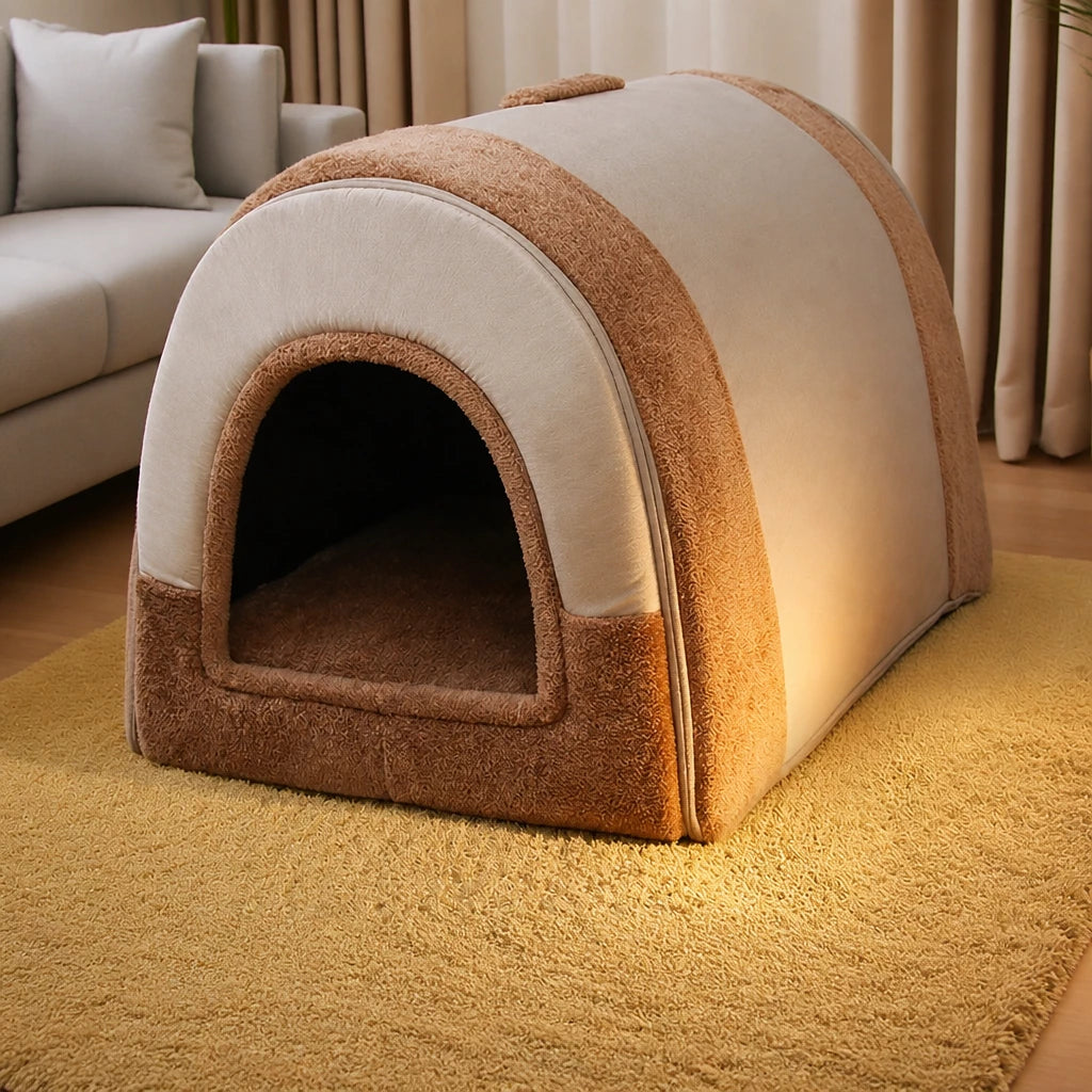 Fold-Flat Plush Pet House — style view