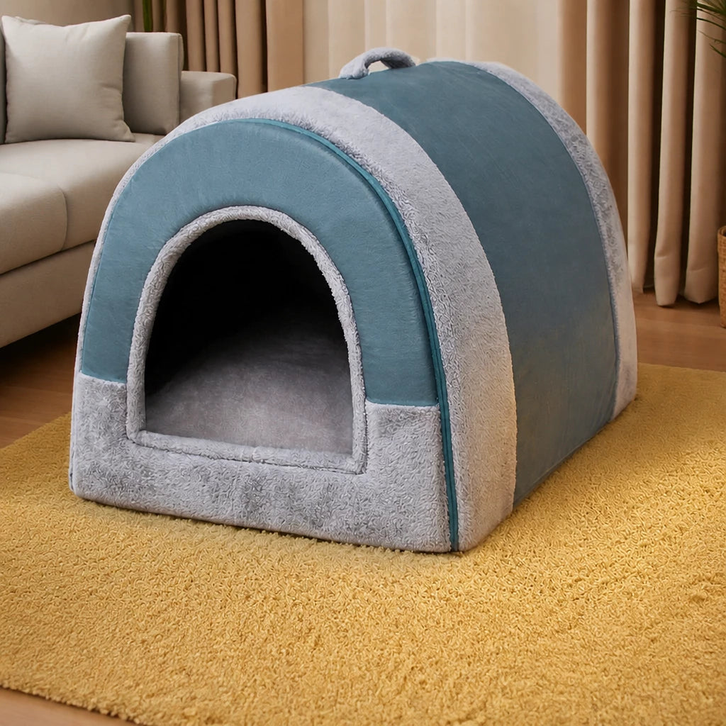 Fold-Flat Plush Pet House — style view