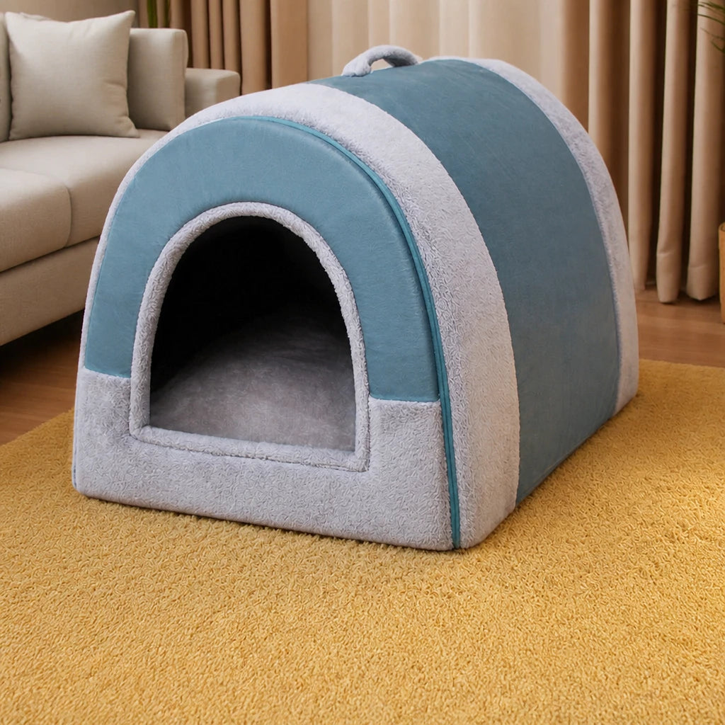 Fold-Flat Plush Pet House — style view