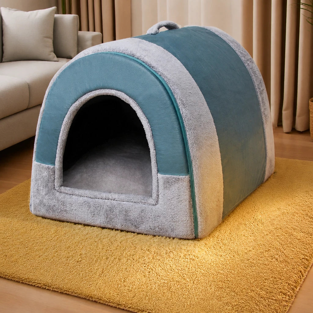 Fold-Flat Plush Pet House — style view