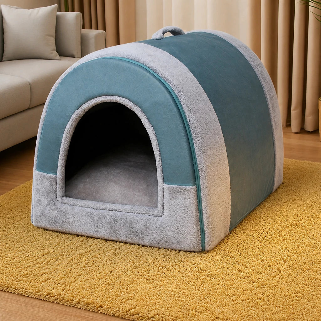 Fold-Flat Plush Pet House — style view