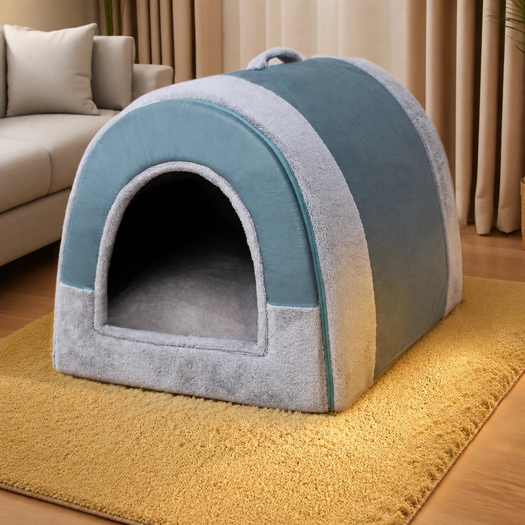 Fold-Flat Plush Pet House — style view