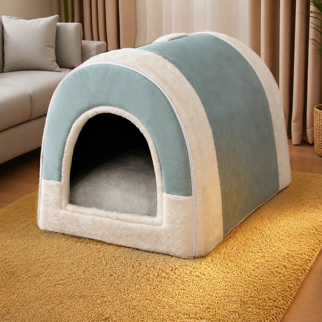 Fold-Flat Plush Pet House — style view