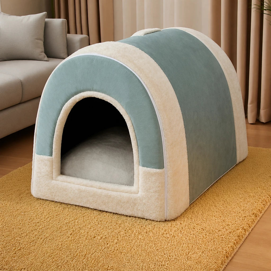 Fold-Flat Plush Pet House — style view