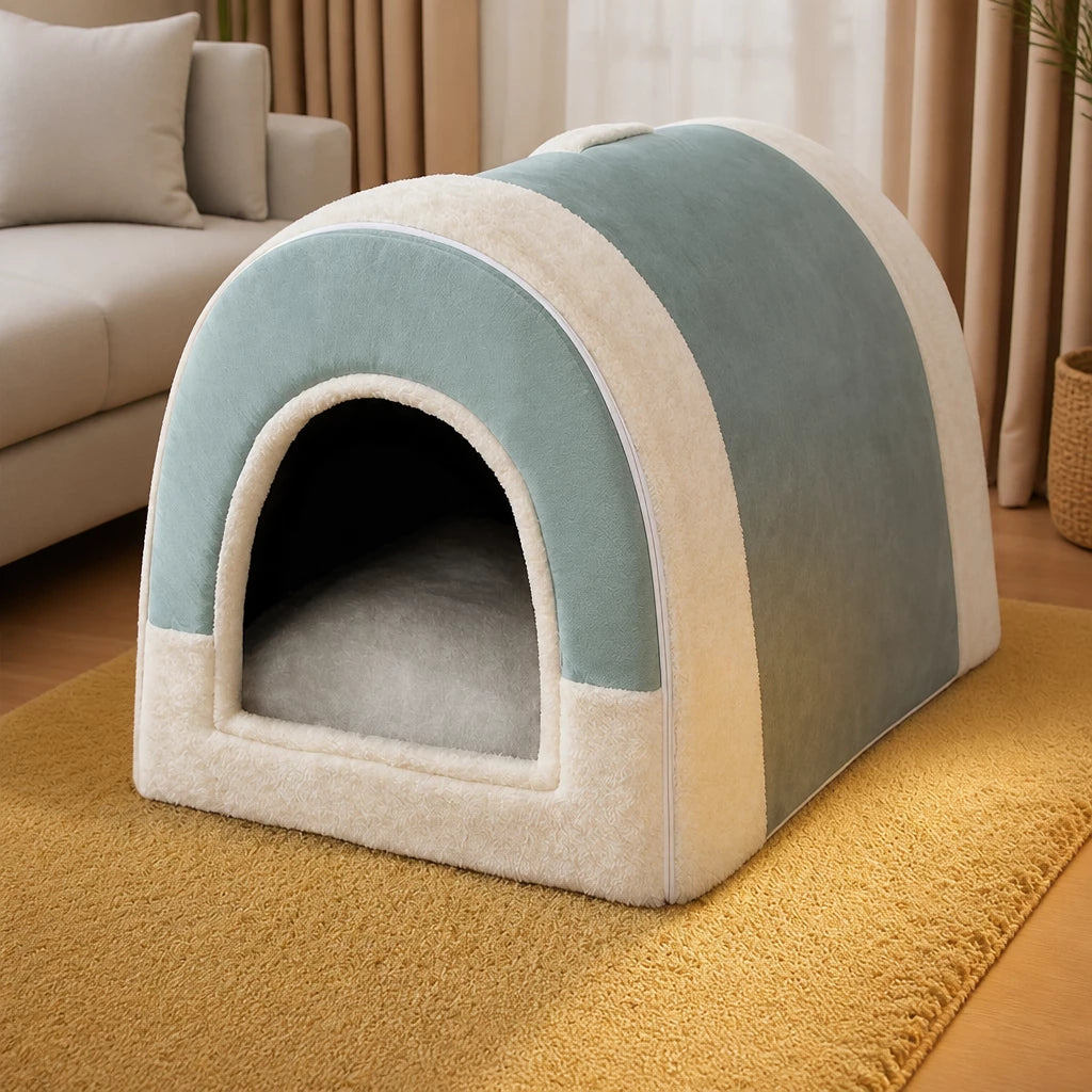 Fold-Flat Plush Pet House — style view