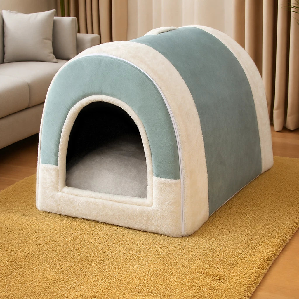 Fold-Flat Plush Pet House — style view