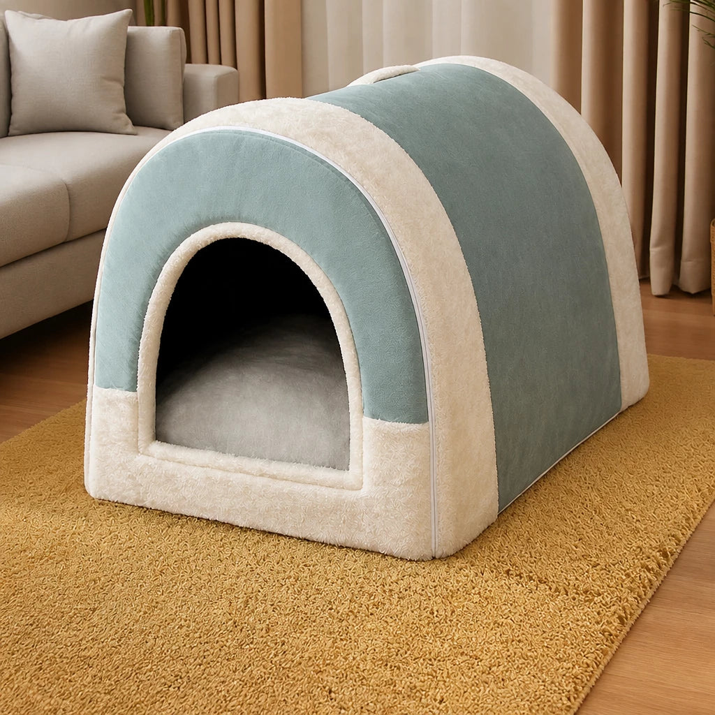Fold-Flat Plush Pet House — style view