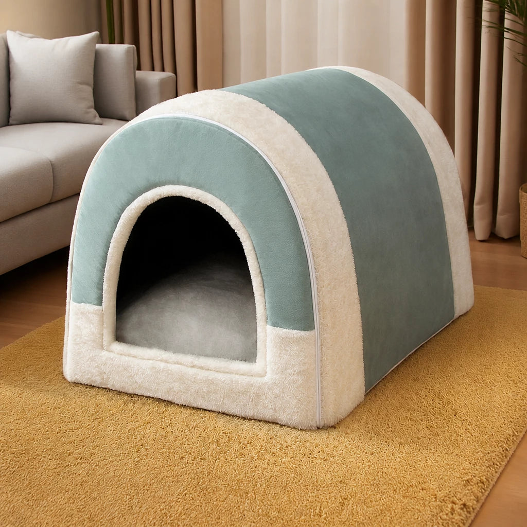 Fold-Flat Plush Pet House — style view