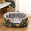 Printed Plush Bolster Pet Bed with Low Front Entry shown in the product photo