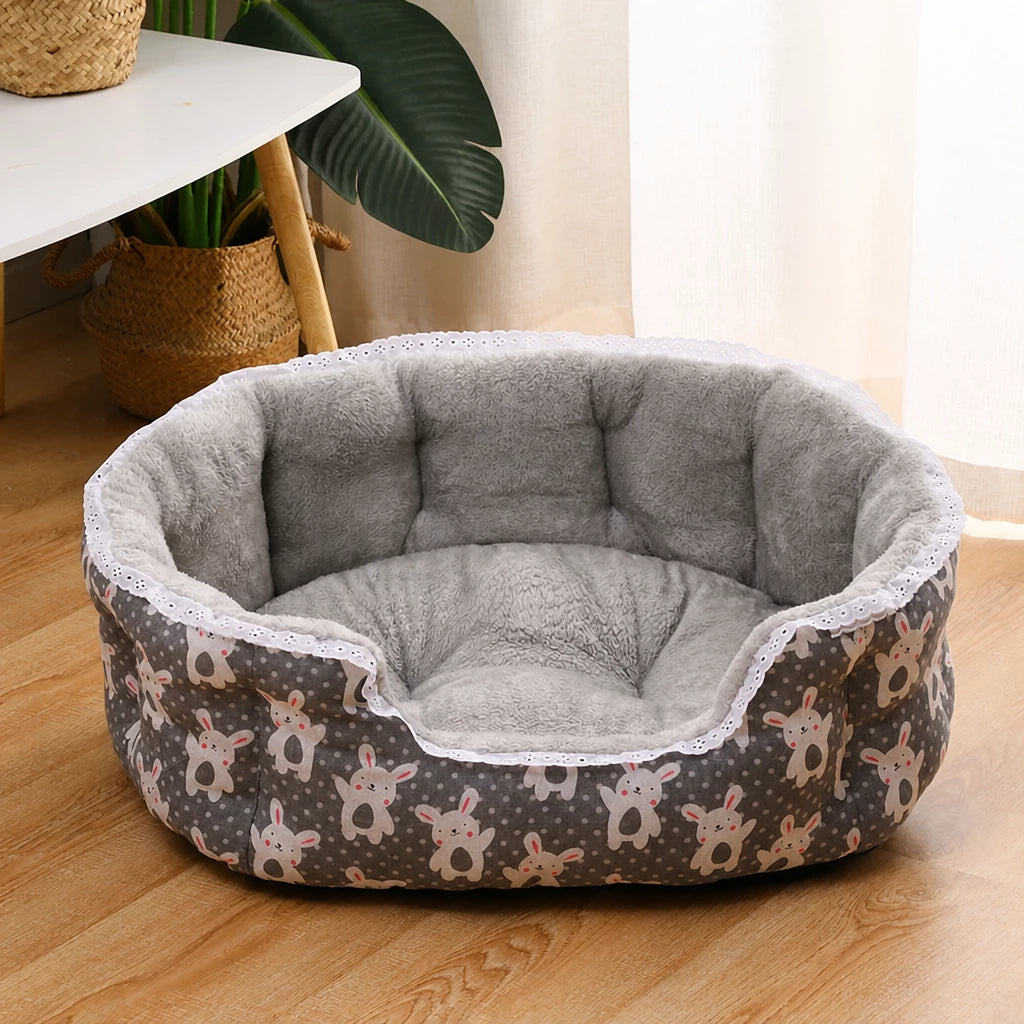 Printed Plush Bolster Pet Bed — style view