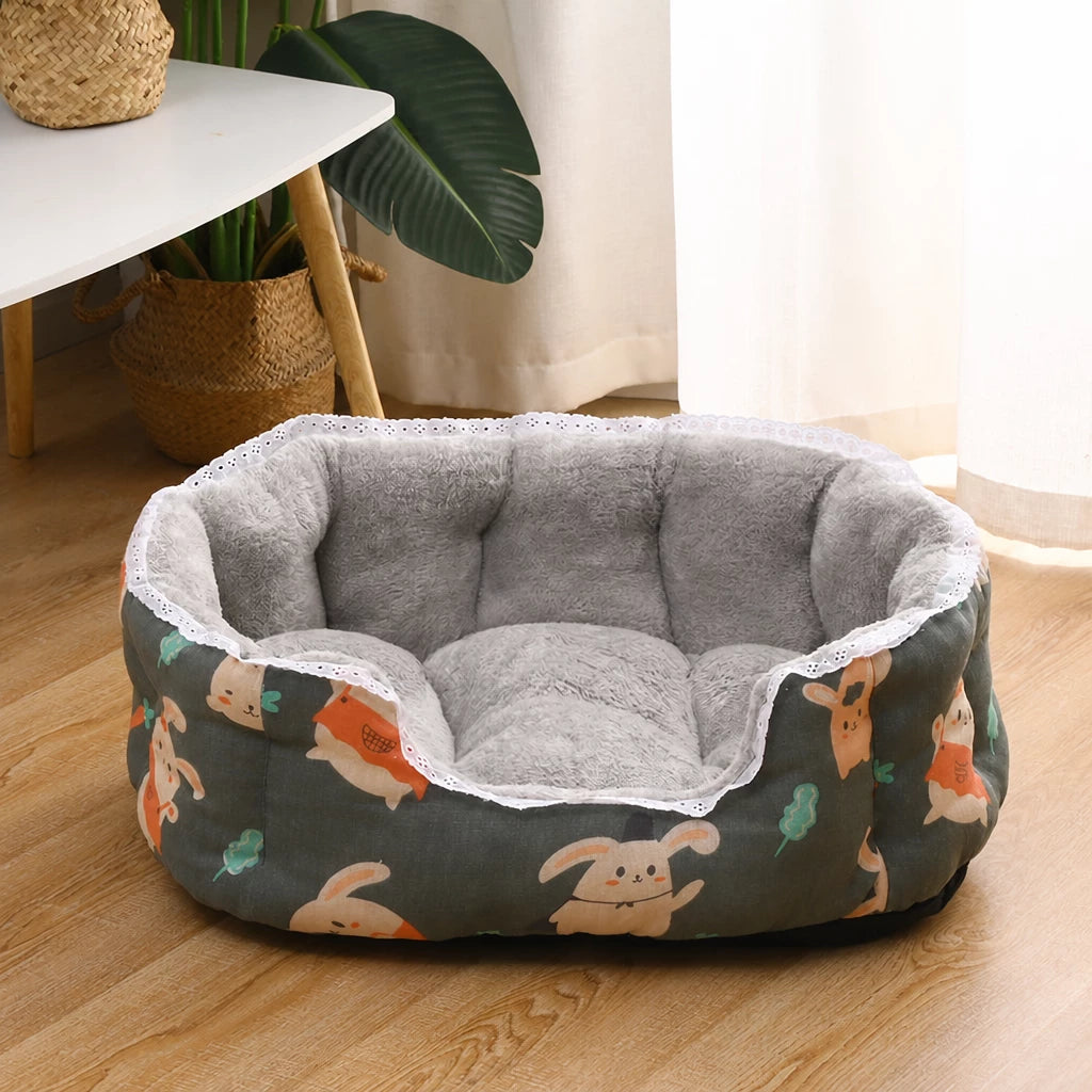 Printed Plush Bolster Pet Bed — style view