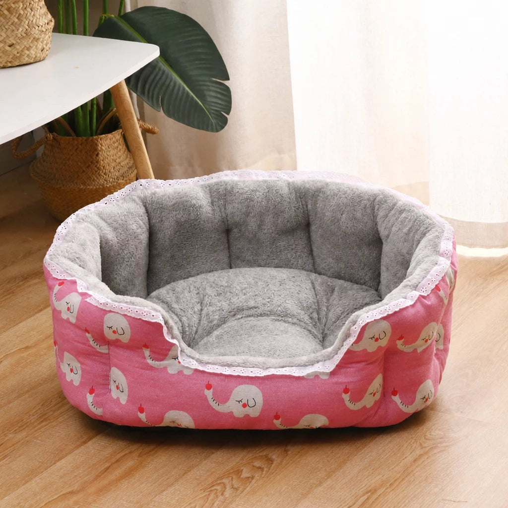 Printed Plush Bolster Pet Bed — style view
