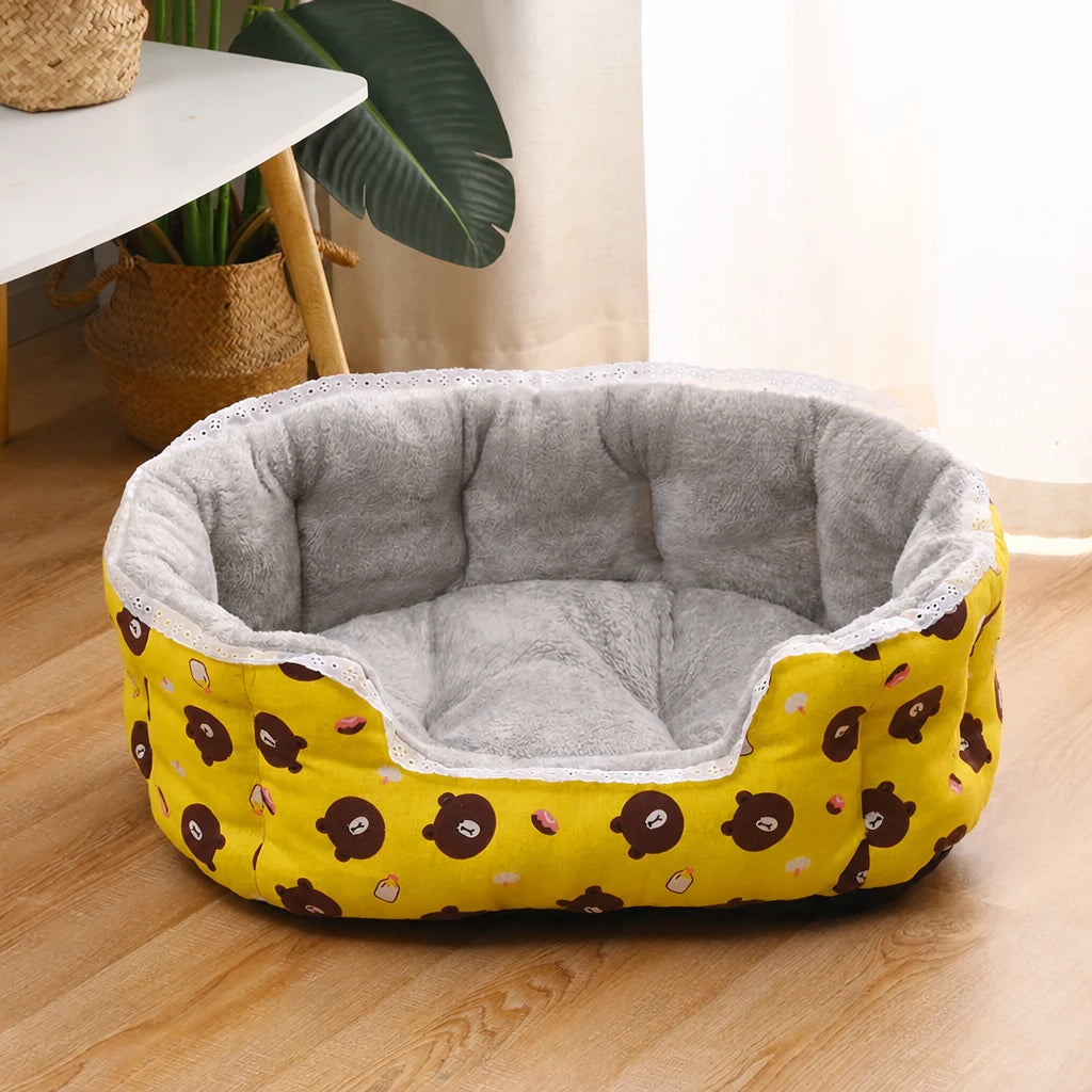 Printed Plush Bolster Pet Bed — style view