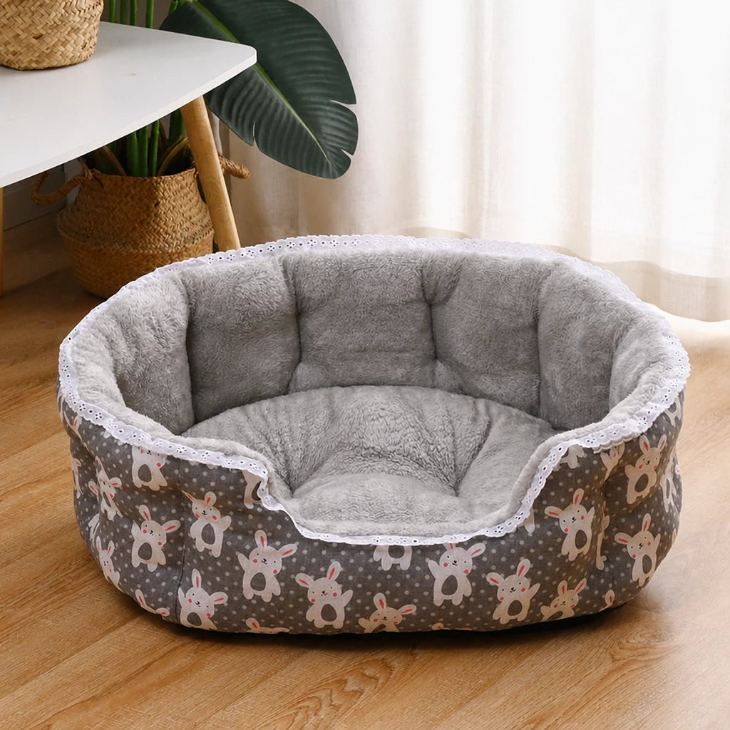 Printed Plush Bolster Pet Bed — style view