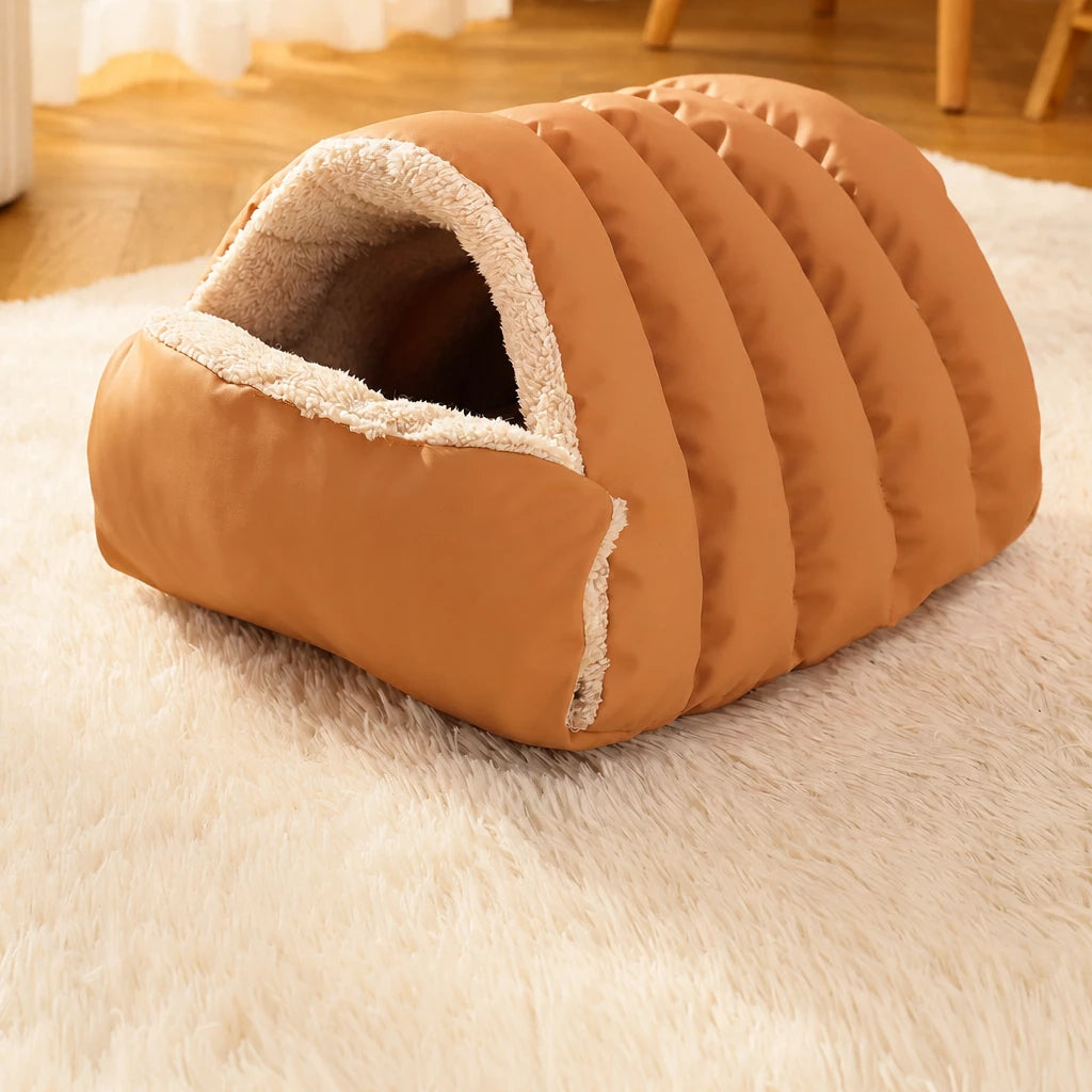 Convertible Plush Pet Cave Bed with Snap-Open Front shown in the product photo Main image