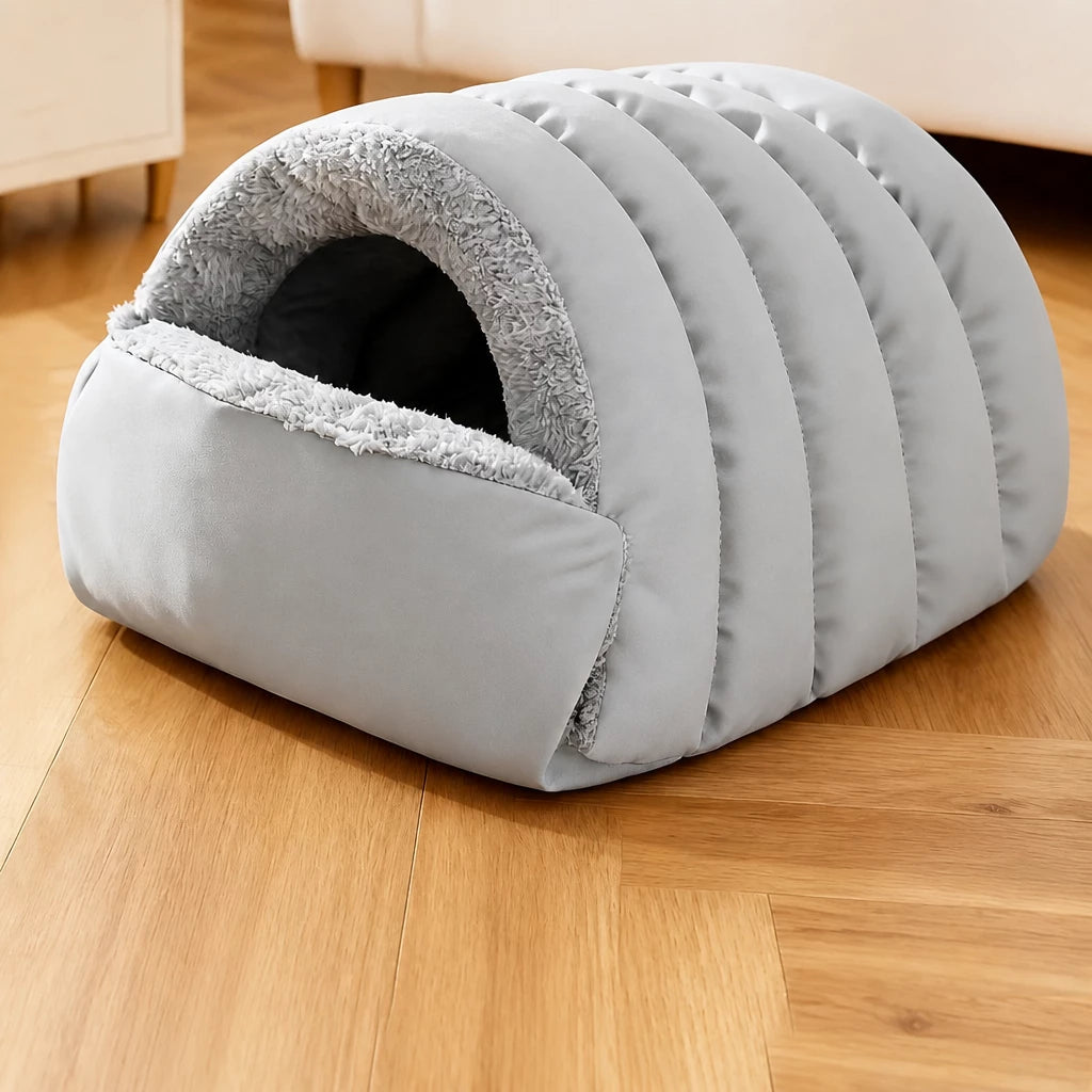 Convertible Plush Pet Cave Bed — style view