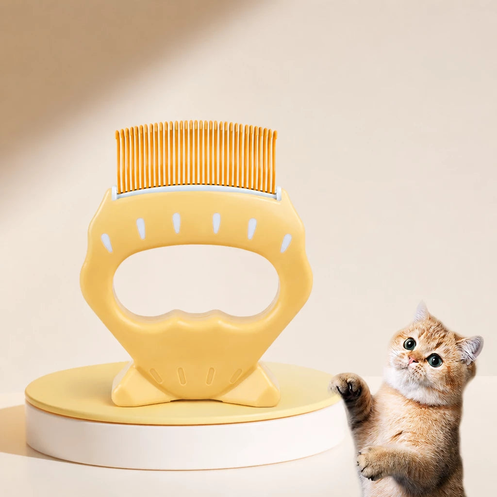Shell Pet Grooming Comb with Curved Teeth and Finger Grip shown in the product photo