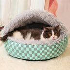 Semi-Enclosed Plush Pet Bed