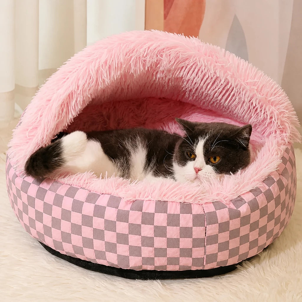 Semi-Enclosed Plush Pet Bed