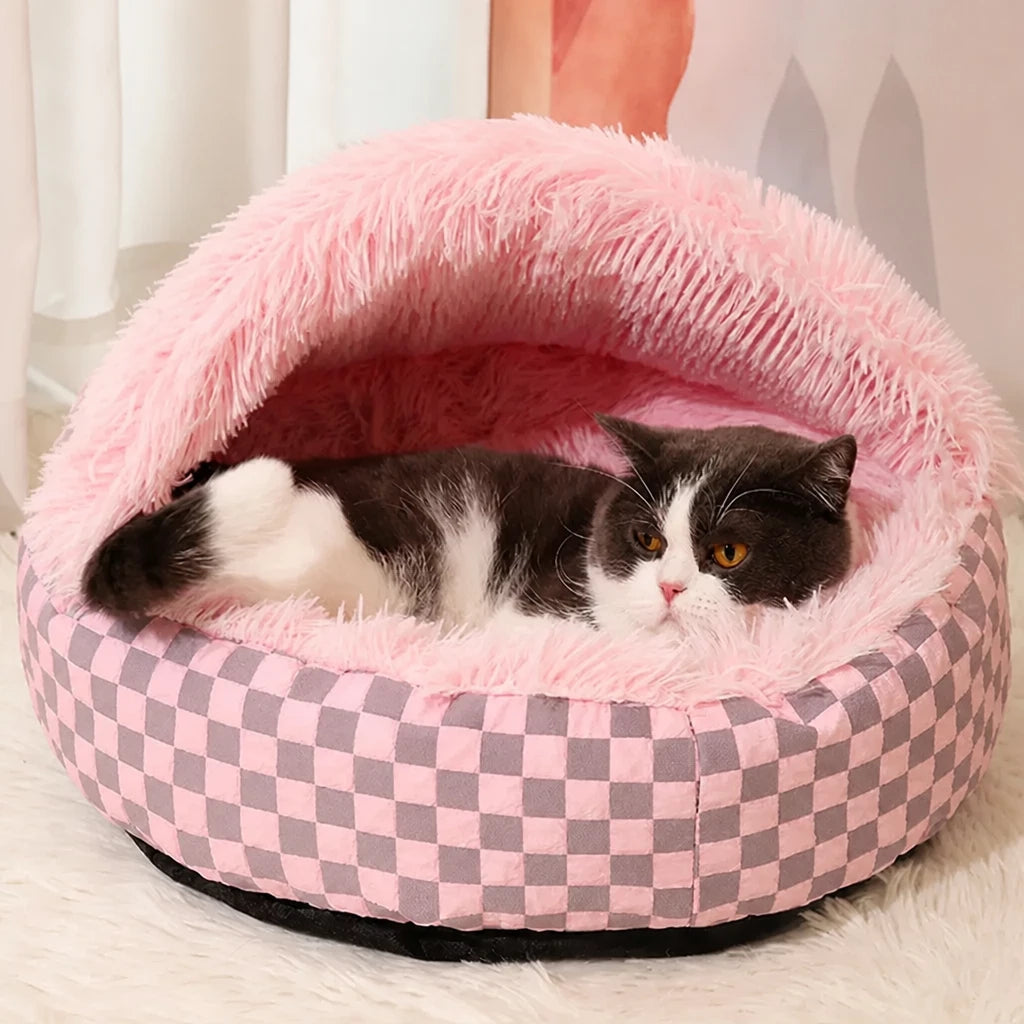 Semi-Enclosed Plush Pet Bed