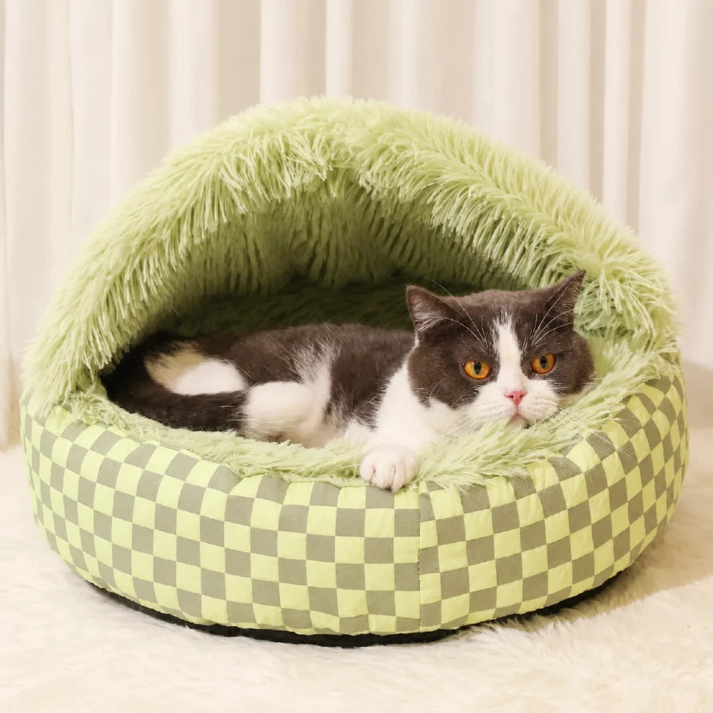 Semi-Enclosed Plush Pet Bed
