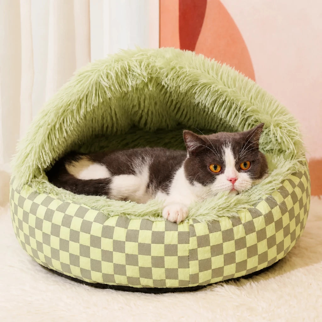 Semi-Enclosed Plush Pet Bed