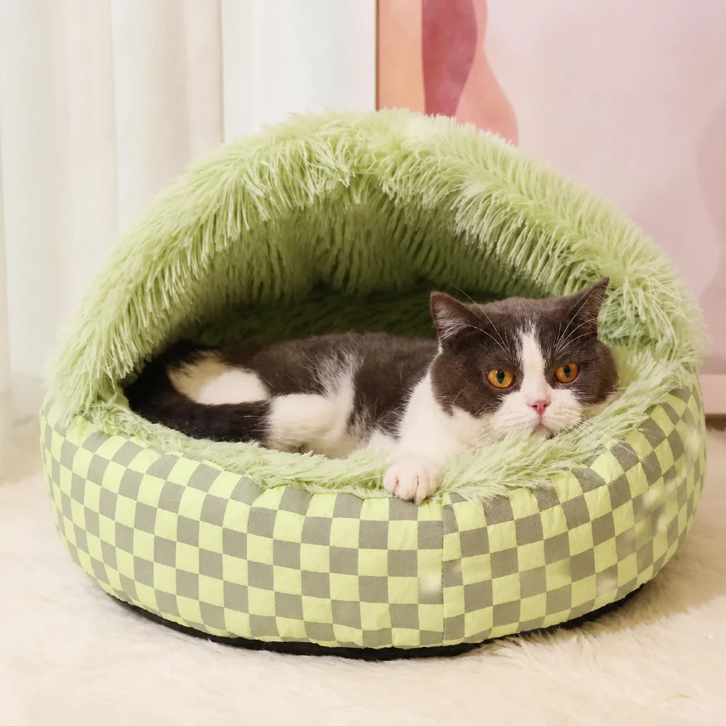 Semi-Enclosed Plush Pet Bed