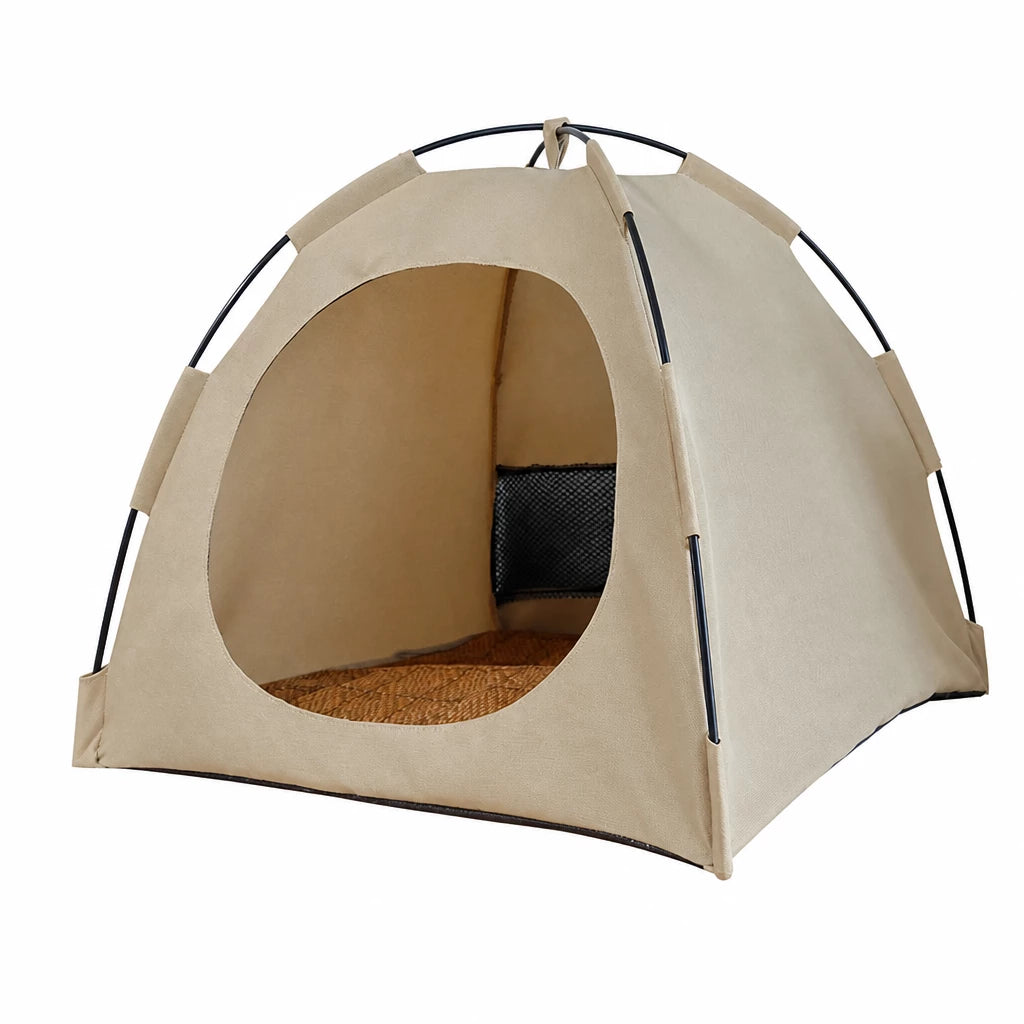Portable Oxford Fabric Pet Tent Bed with Ventilation - S / Beige