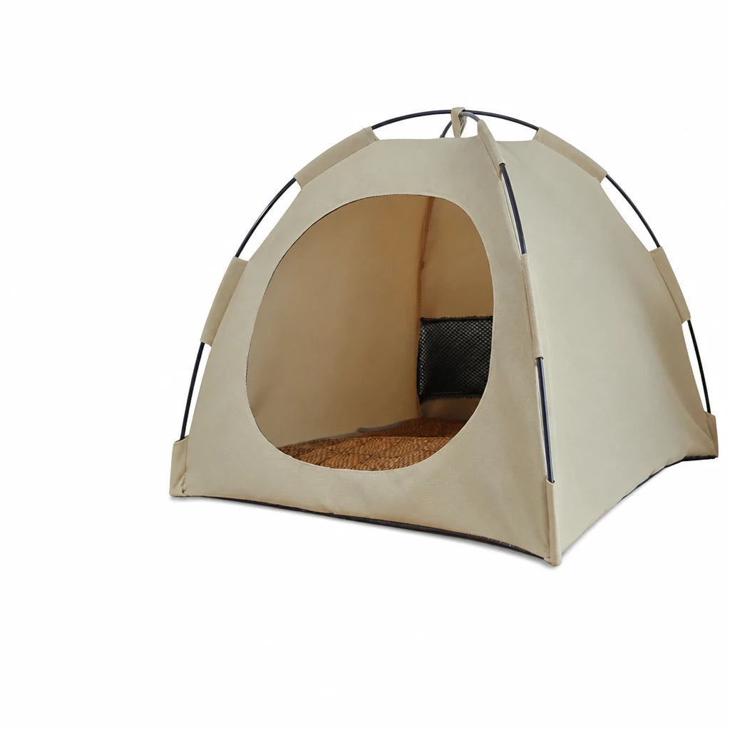 Portable Oxford Fabric Pet Tent Bed with Ventilation - XL / Beige