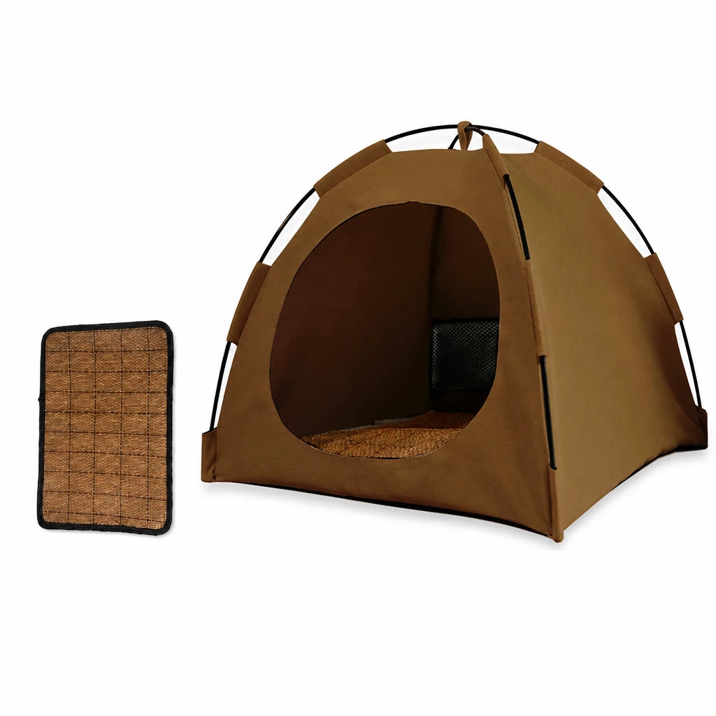 Portable Oxford Fabric Pet Tent Bed with Ventilation - S / Dark brown