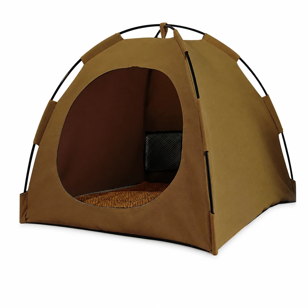 Portable Oxford Fabric Pet Tent Bed with Ventilation - M / Dark brown