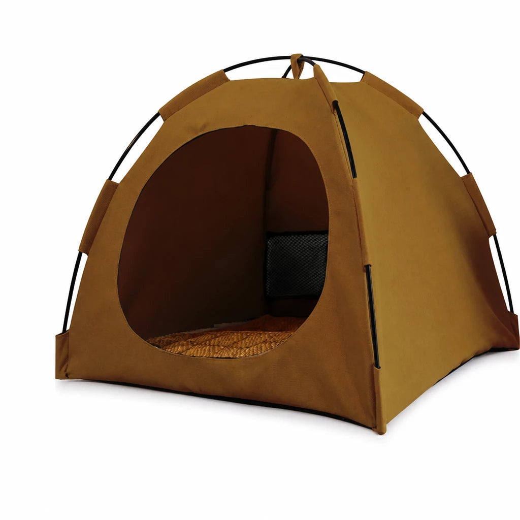Portable Oxford Fabric Pet Tent Bed with Ventilation - L / Dark brown