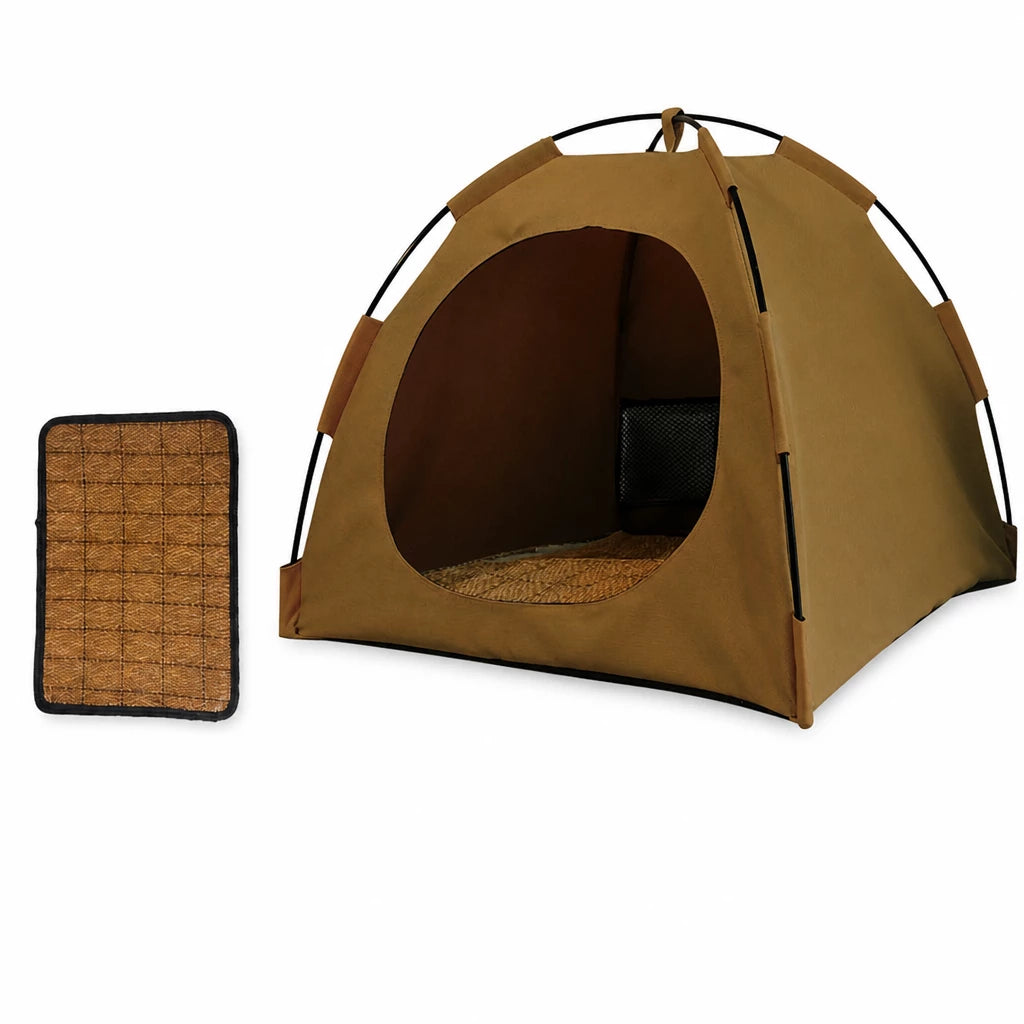 Portable Oxford Fabric Pet Tent Bed with Ventilation - XL / Dark brown