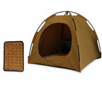 Portable Oxford Fabric Pet Tent Bed with Ventilation - XL / Dark brown