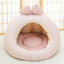 Striped Pet Cave Bed with Bow and Removable Cushion - S / Pink