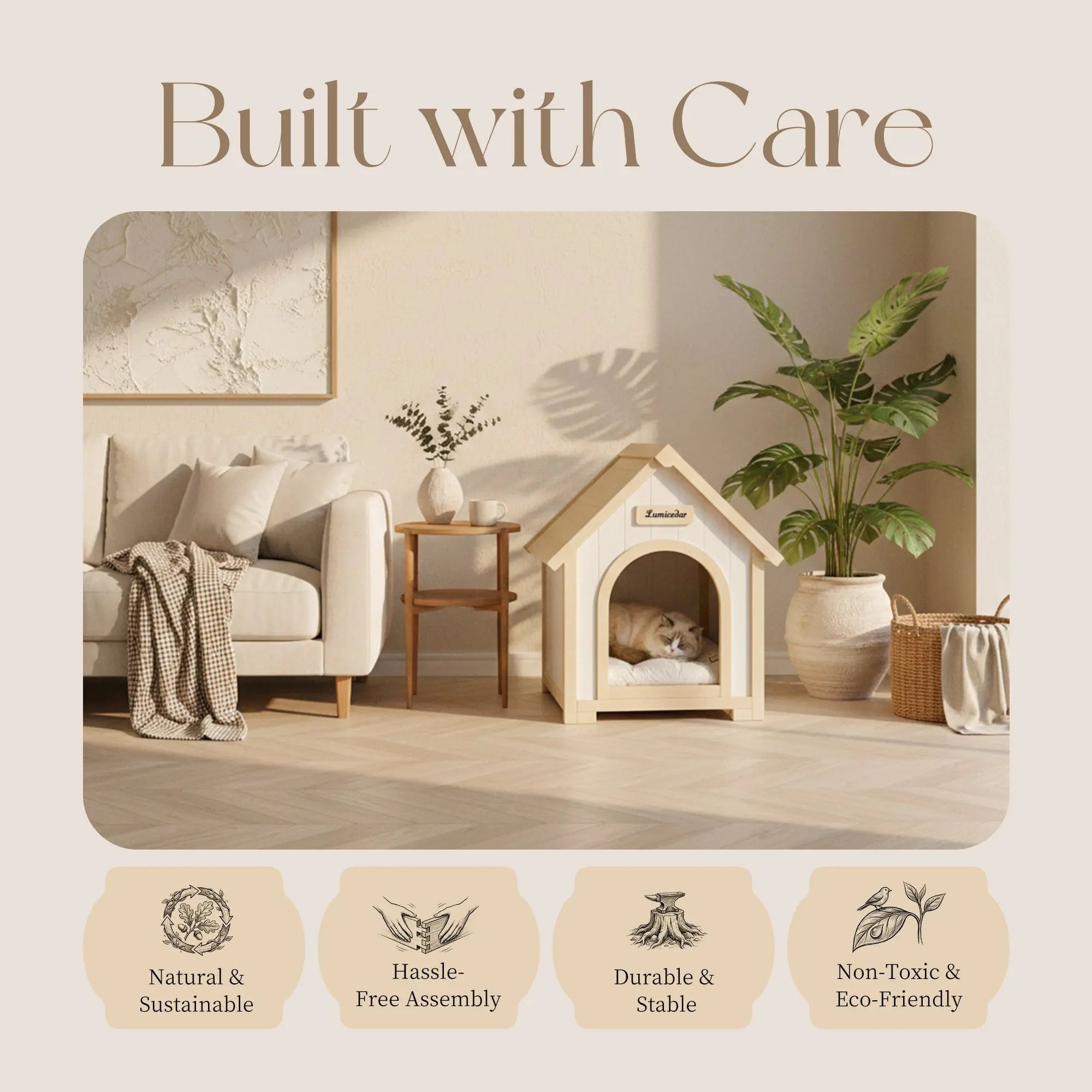 Indoor pet house construction and material features