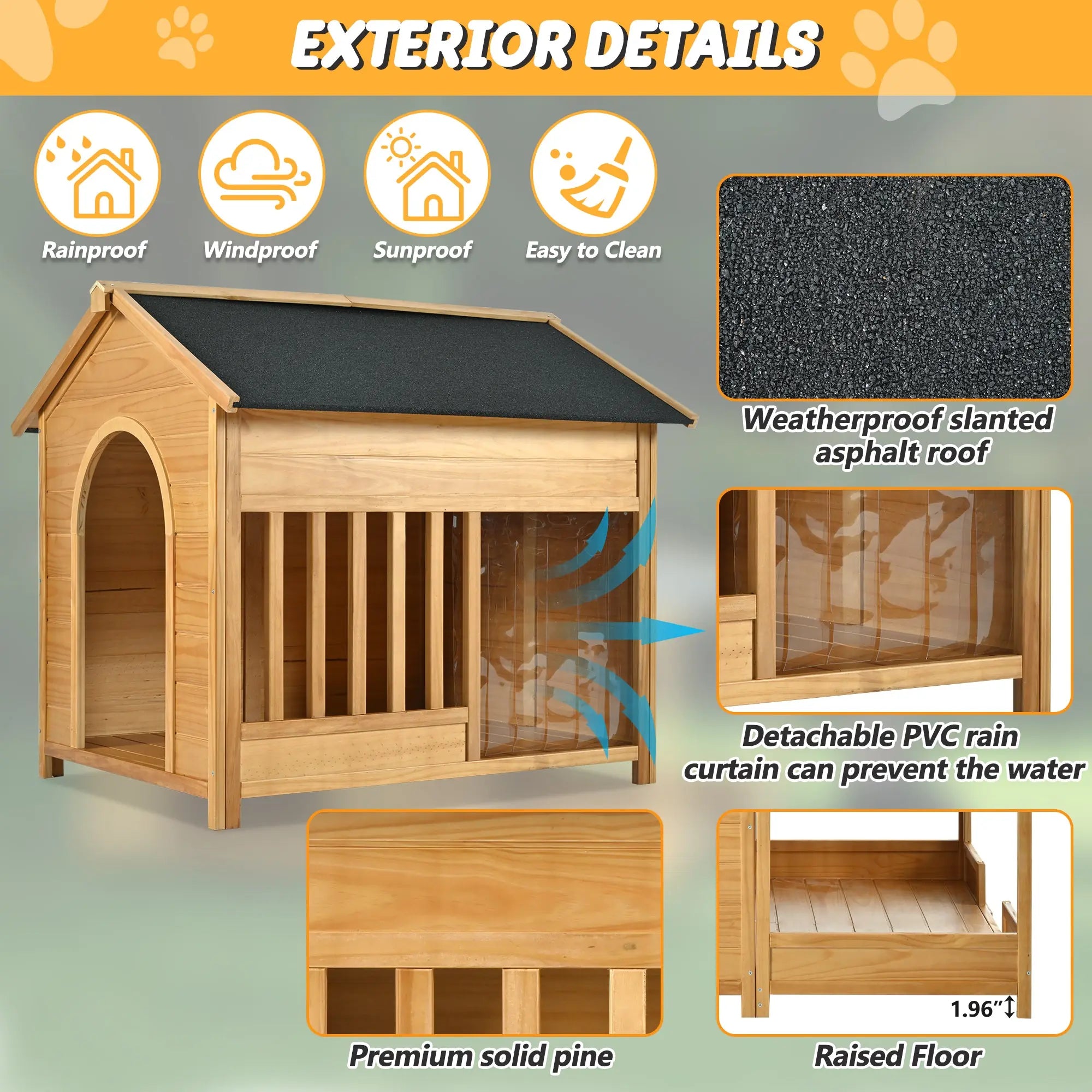 Weather-resistant dog house exterior details