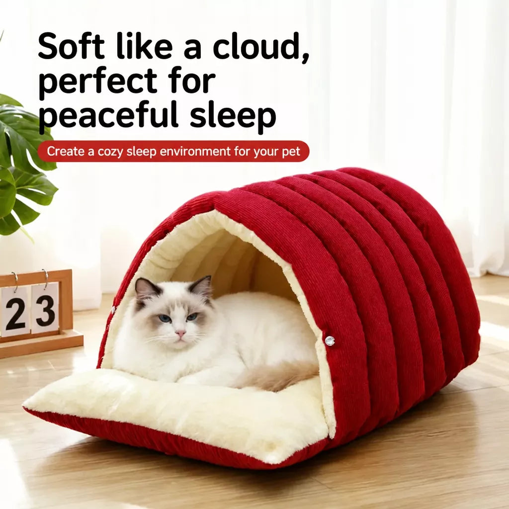Semi-Enclosed Foam Pet Bed for Cats and Small Dogs