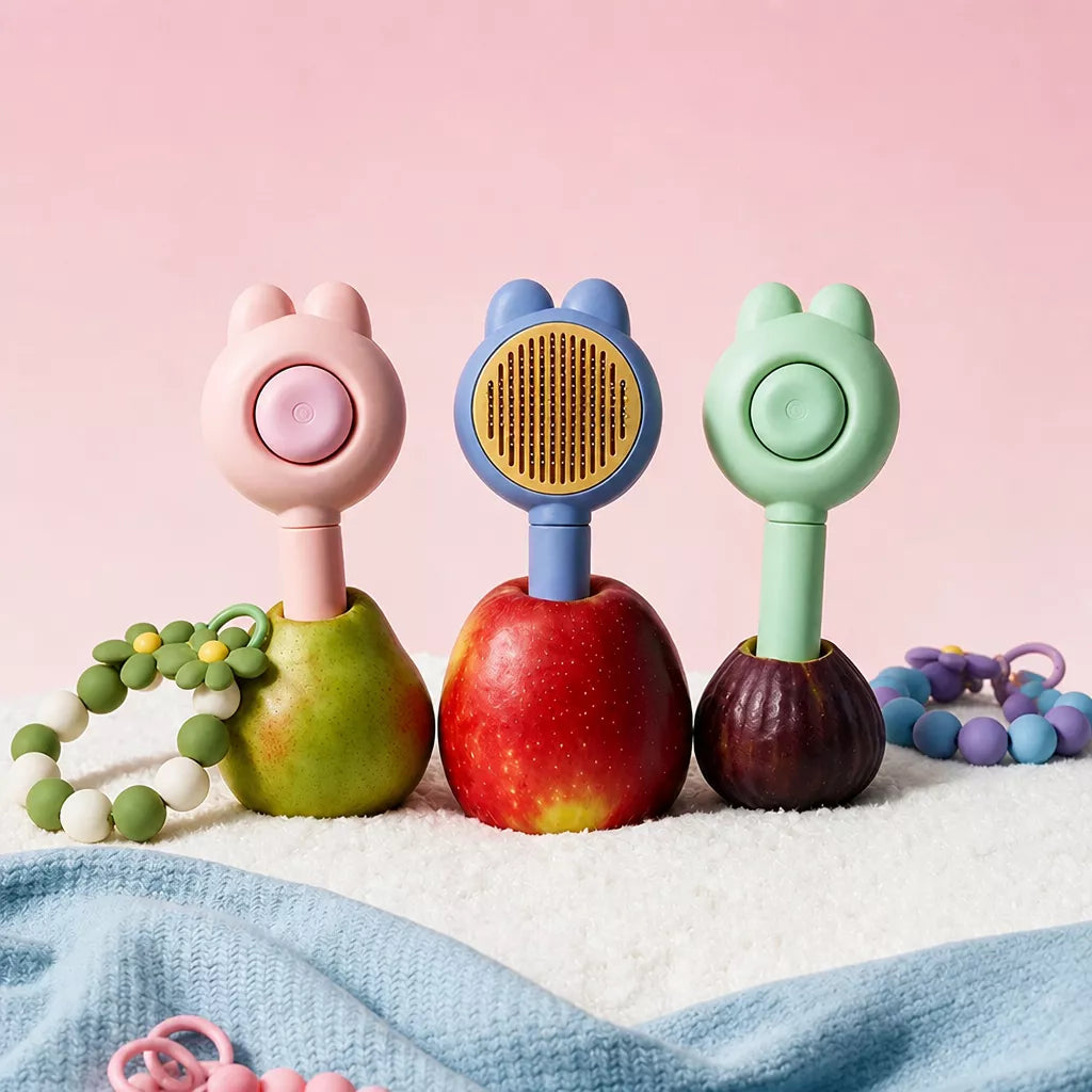 Self-Cleaning Pet Grooming Brush with Curved Pins shown in the product photo
