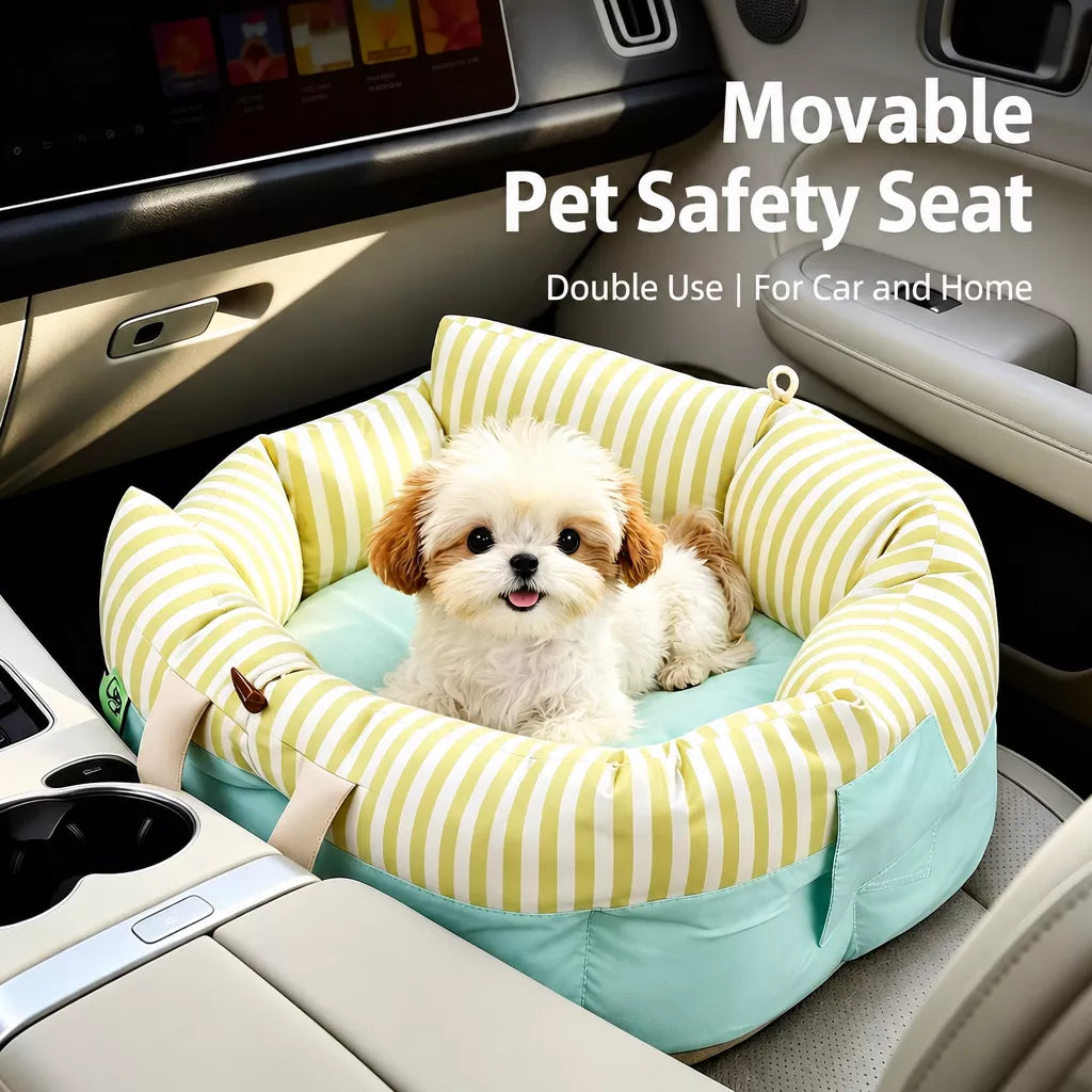 Striped Pet Car Bed with Carry Handles and Seat Straps p-02789 Secondary image