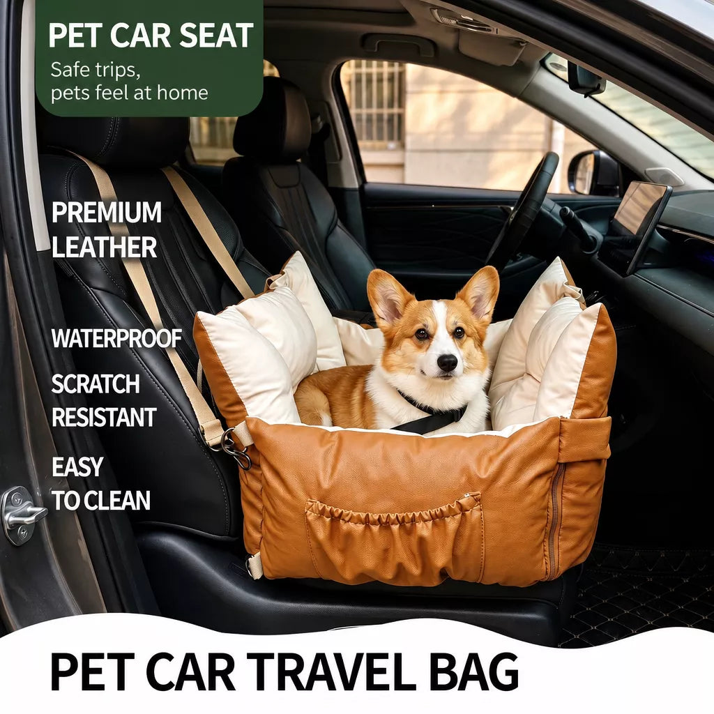 Faux Leather Pet Car Bed with Fold-Down Front p-02726 Secondary image