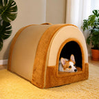 Fold-Flat Plush Pet House with Removable Cushion shown in the product photo