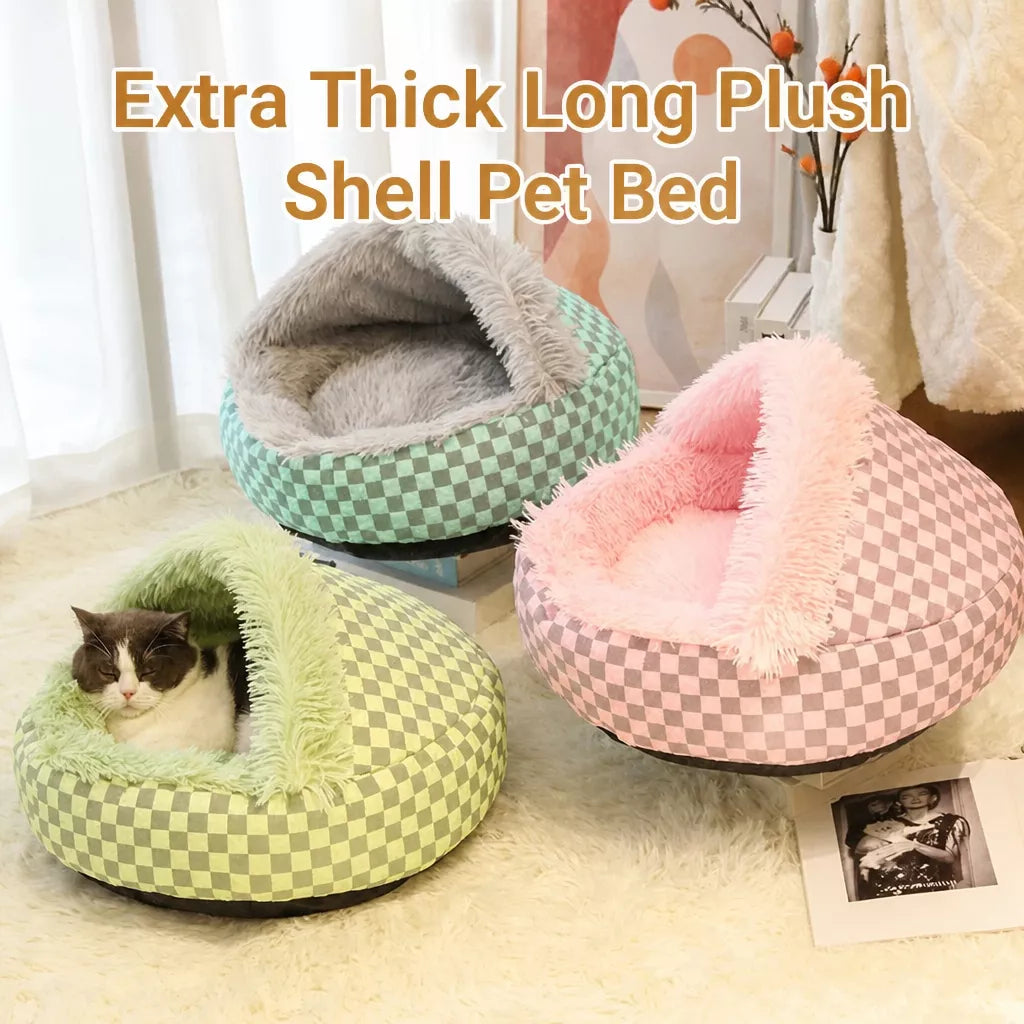 Semi-Enclosed Plush Pet Bed