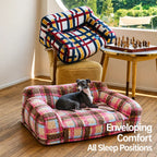 Retro plaid pet sofa beds in living room