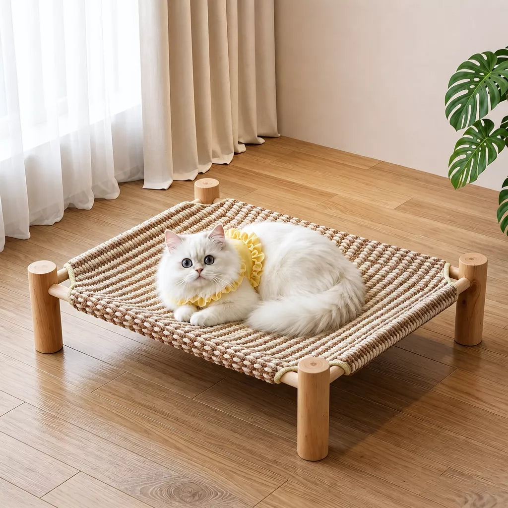 Rattan-Woven Cat Bed with Scratching Surface Main image