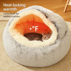 Hooded Round Plush Cat and Small Dog Bed — design and construction details