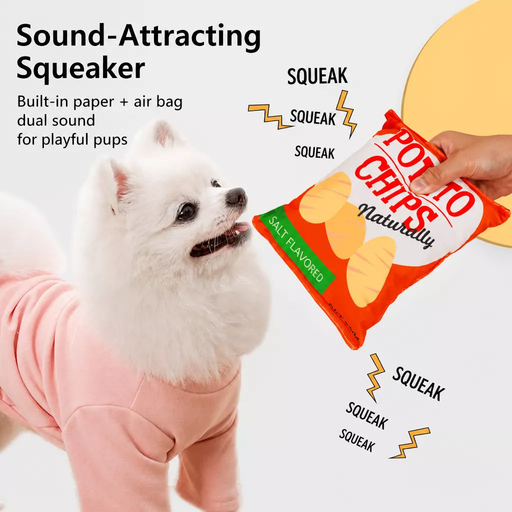 Plush Potato Chip Crinkle Toy for Dogs and Cats