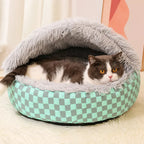 Semi-Enclosed Plush Pet Bed