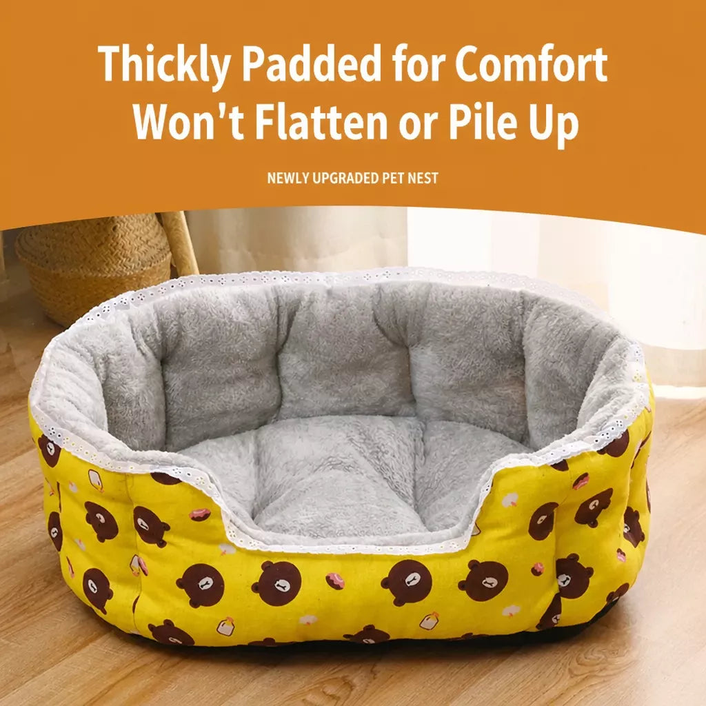 Printed Plush Bolster Pet Bed — design and construction details